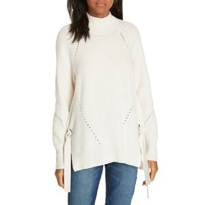 Rebecca Taylor Merino Wool Blend Mock Neck Angle Rib Knit Tie Sweater Size M